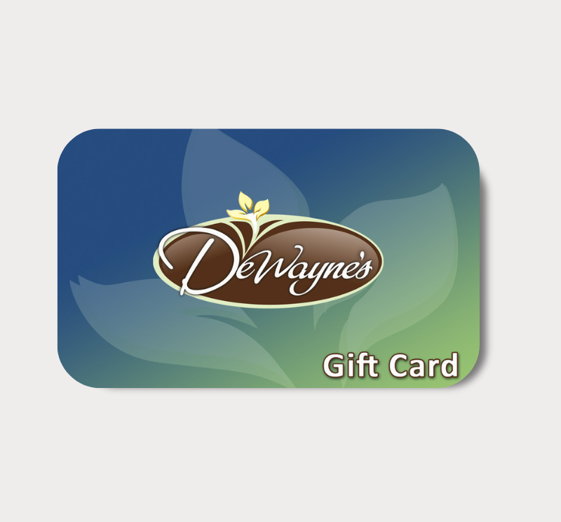 DeWayne's gift card with a blue and green gradient background at Dewayne's in Selma, NC