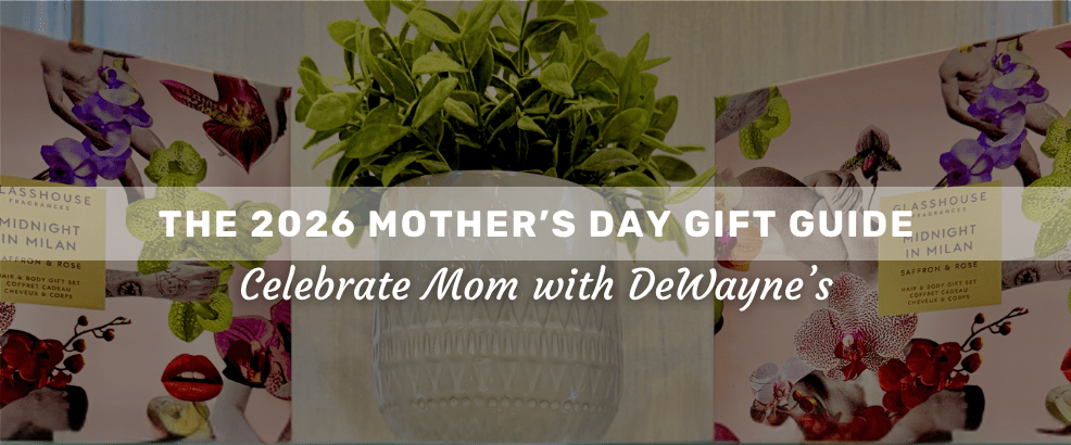 Boutique shelf display with a plant and the brand GlassHouse gift set
