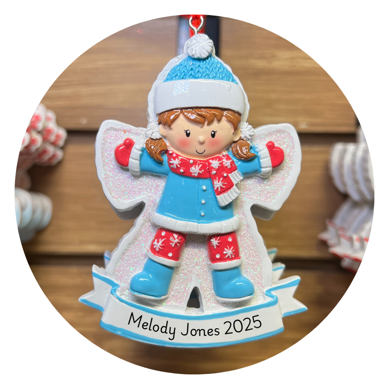 snow angel ornament to personalize in christmas land 2025 at dewayne's