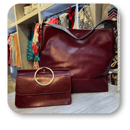 wine leather handbags in the boutique at Dewayne's in Selma, NC minutes from Raleigh, Cary, Clayton, Garner, Smithfield, Goldsboro