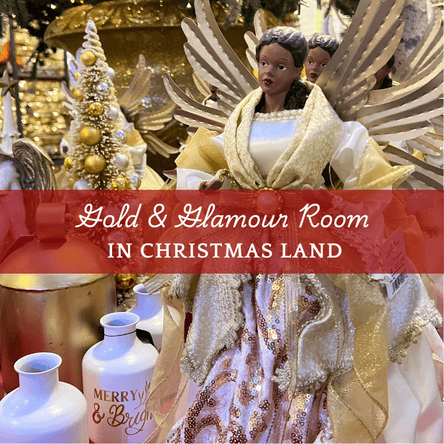 Gold & Glamour room now open in Christmas Land 2025 at Dewayne's in Selma, NC minutes from Raleigh, Cary, Clayton, Garner, Smithfield, Goldsboro