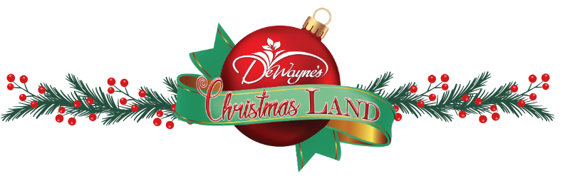Decorative logo for 'Christmas Land' 2025 with a red ornament and green ribbon