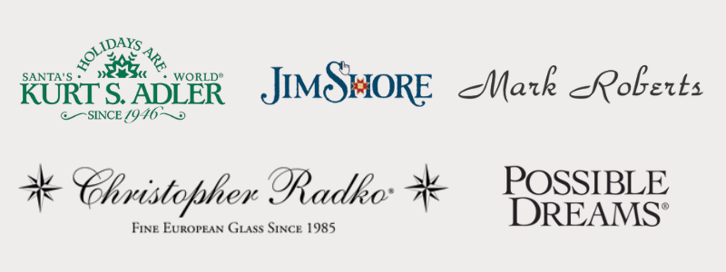 Christmas products from various companies including Kurt S. Adler, Jim Shore, Mark Roberts, Christopher Radko, and Possible Dreams in the grand entrance room of Christmas land at Dewayne's in Selma, NC minutes from Raleigh, Cary, Clayton, Garner, Smithfield, Goldsboro