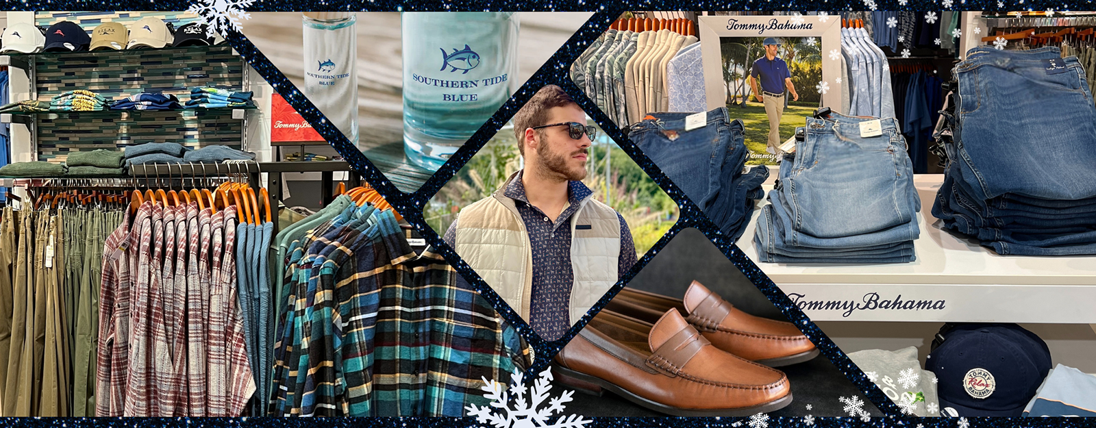Collage of various mens clothing and accessories in the Men's Shoppe at Dewayne's in Selma, NC minutes from Raleigh, Cary, Clayton, Garner, Smithfield, Goldsboro