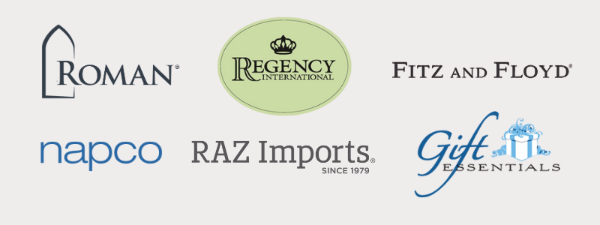 various brands including Roman, Regency International, Fitz and Floyd, napco, RAZ Imports, and Gift Essentials in the grand entrance room of christmas land 2025 at dewayne's