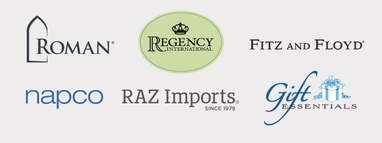 Brands in the grand entrance room of Christmas land including Roman, Regency, Fitz and Floyd, Napco, RAZ Imports at Dewayne's