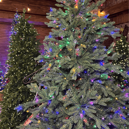 Decorated Christmas tree with colorful lights in Christmas Land at Dewayne's in Selma, NC