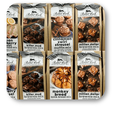 Assorted baking mix packages from Rabbit Creek Baking Co. at Dewayne's in Selma, NC minutes from Raleigh, Cary, Clayton, Garner, Smithfield, Goldsboro
