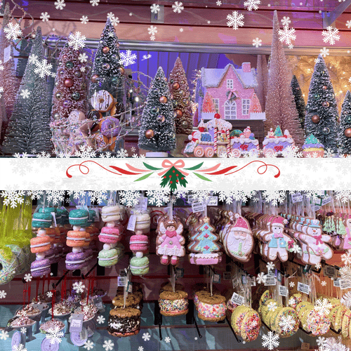 Display of Christmas-themed cookie ornaments in Kringle's Kitchen in Christmas land 2025 at dewayne's