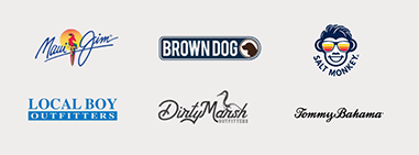 various brands including maui jim, browndog, salt monkey, local boy outfitters, dirty marsh and tommy bahama  in the men's shoppe at dewayne's