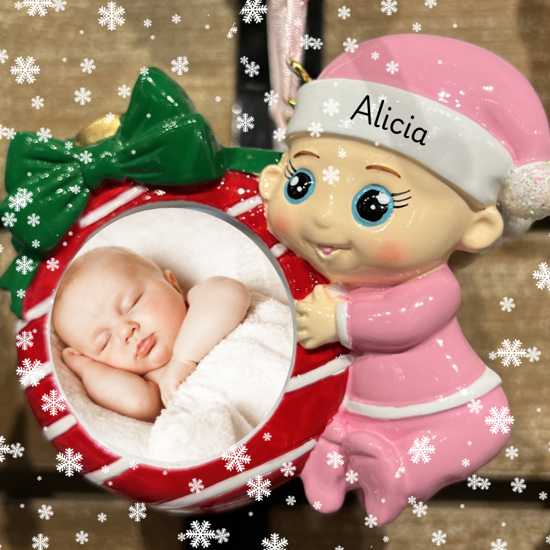 Decorative baby ornament to personalize in christmas land 2025 at dewayne's