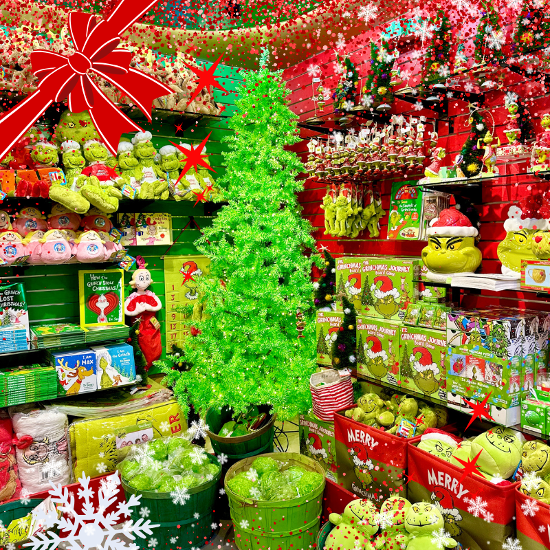 Christmas-themed toys, figurines, plush, games and holiday decor in santa's workshop in christmas land 2025 at dewayne's