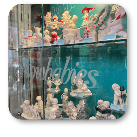 Snowbabies christmas collection  in the timeless treasure room of christmas land at Dewayne's in Selma, NC minutes from Raleigh, Cary, Clayton, Garner, Smithfield, Goldsboro