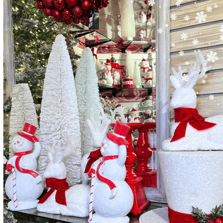 frosty snowmen, deer in the wrapped in red room in christmas land at dewayne's in selma, nc