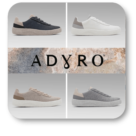 Four pairs of sneakers in different colors with 'ADYRO' branding in the gift shop at Dewayne's in Selma, NC minutes from Raleigh, Cary, Clayton, Garner, Smithfield, Goldsboro