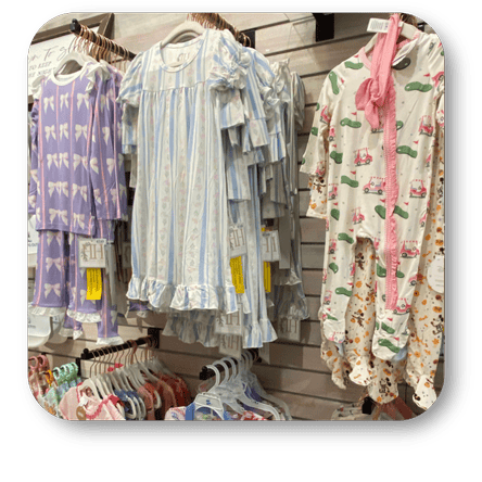 Children's pajamas and sleepwear from Baby to toddler in the gift shop at Dewayne's in Selma, NC minutes from Raleigh, Cary, Clayton, Garner, Smithfield, Goldsboro