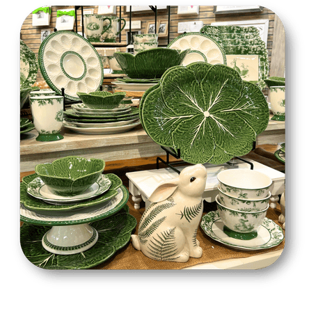 playful bordallo pinheiro cabbage serveware in the gift shop at Dewayne's in Selma, NC minutes from Raleigh, Cary, Clayton, Garner, Smithfield, Goldsboro