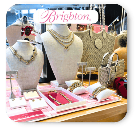 Jewelry display with Brighton necklaces and bracelets on mannequin busts  in the boutique at Dewayne's in Selma, NC minutes from Raleigh, Cary, Clayton, Garner, Smithfield, Goldsboro