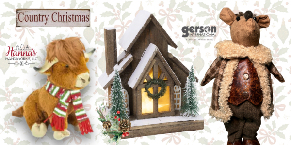 Country Christmas products by Hanna's Handiworks and gerson in the country christmas room in Christmas Land at Dewayne's in Selma, NC minutes from Raleigh, Cary, Clayton, Garner, Smithfield, Goldsboro