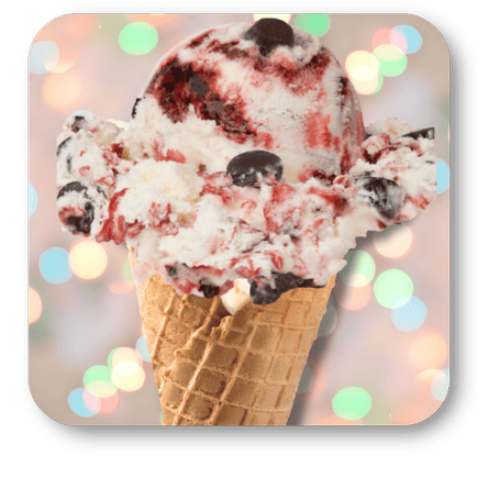 Raspberry licious ice cream cone against a sparkly background in the sweet shop at Dewayne's in Selma, NC minutes from Raleigh, Cary, Clayton, Garner, Smithfield, Goldsboro