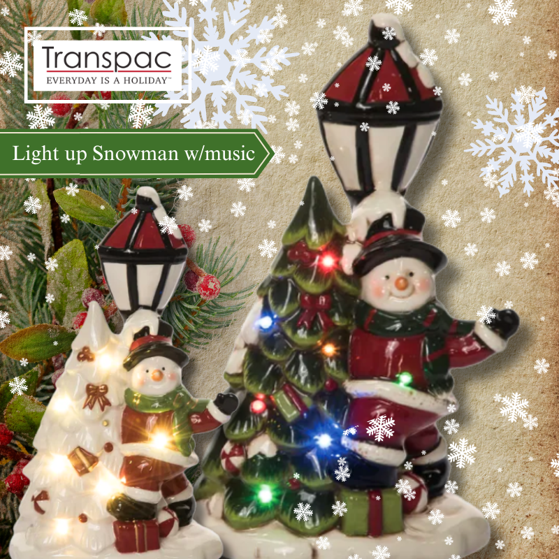 Decorative snowman figurines with lights and music by Transpac
