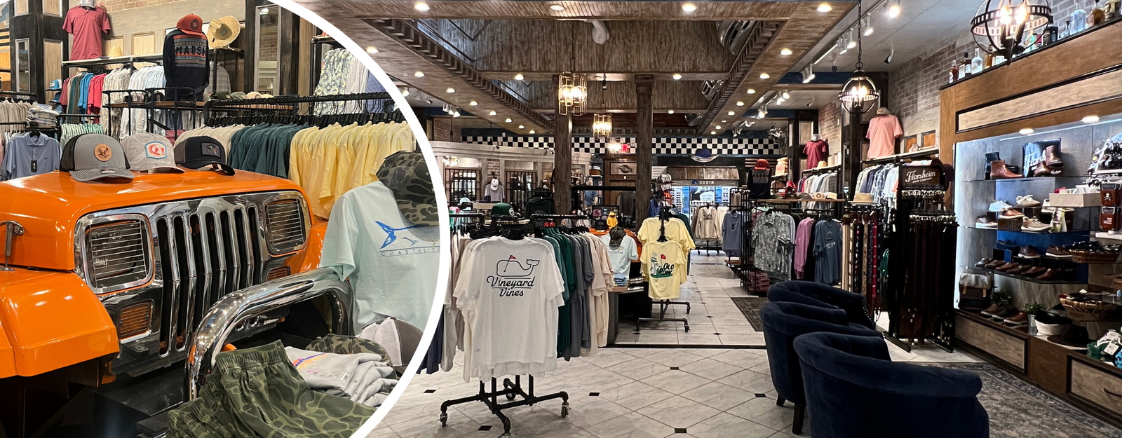 Interior of a men's clothing shoppe  at Dewayne's in Selma, NC minutes from Raleigh, Cary, Clayton, Garner, Smithfield, Goldsboro