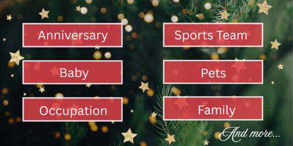 moments you can personalize on your choice of ornaments in the personalization station such as anniversary, occupation, pets and family in christmas land at Dewayne's in Selma, NC minutes from Raleigh, Cary, Clayton, Garner, Smithfield, Goldsboro