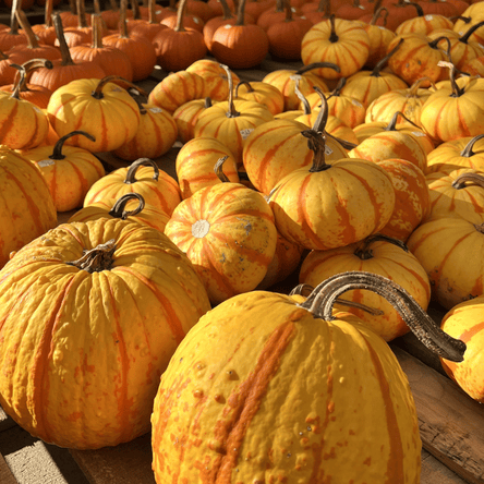 Stack of yellow and orange pumpkins at Dewayne's in Selma, NC