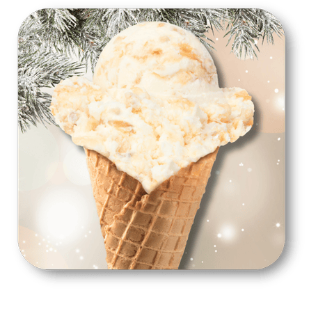 Deep Dish Apple Pie Ice cream cone against a snowy background in the sweet shop at Dewayne's in Selma, NC minutes from Raleigh, Cary, Clayton, Garner, Smithfield, Goldsboro