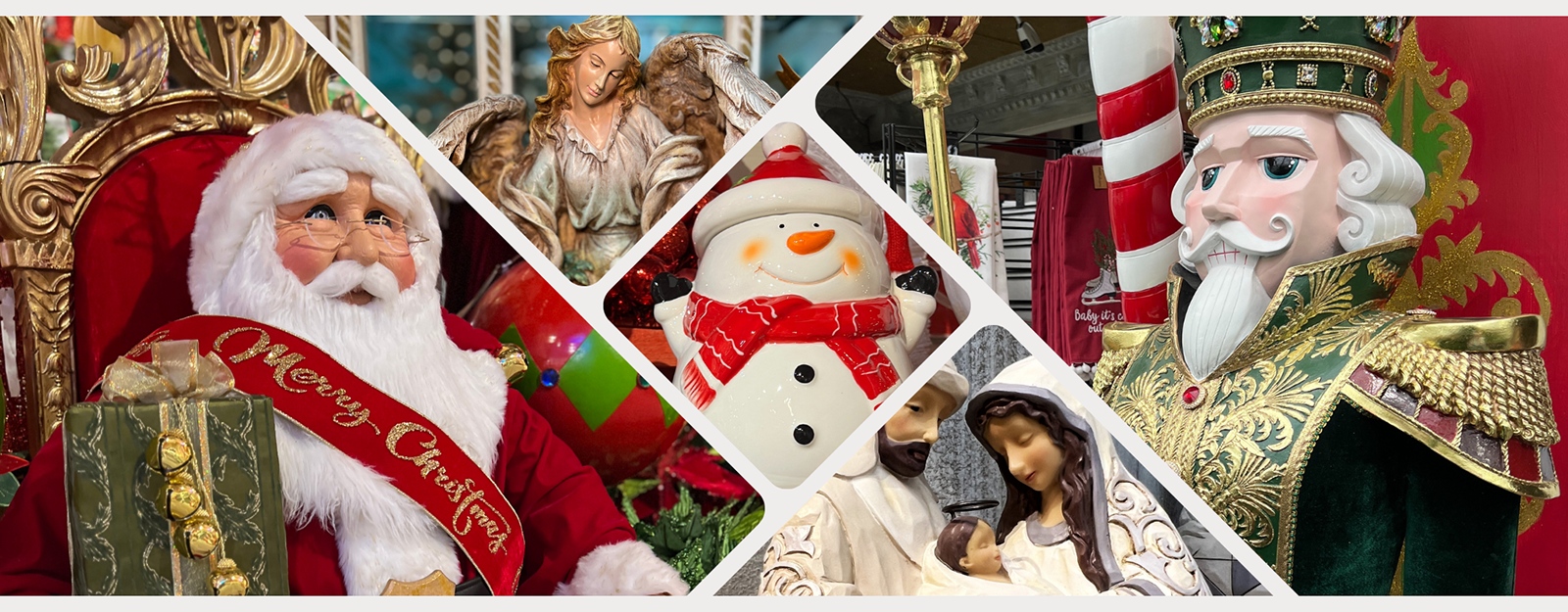 Christmas Land 2025 Banner collage of holiday decor and ornaments at Dewayne's in Selma, NC minutes from Raleigh, Cary, Clayton, Garner, Smithfield, Goldsboro