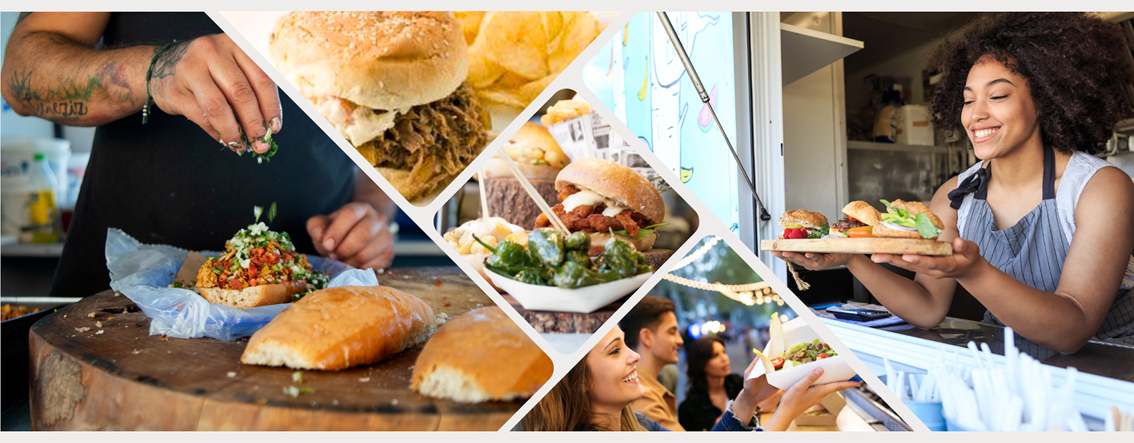 Collage of food trucks on Food truck Fridays at Dewayne's in Selma, NC minutes from Raleigh, Cary, Clayton, Garner, Smithfield, Goldsboro
